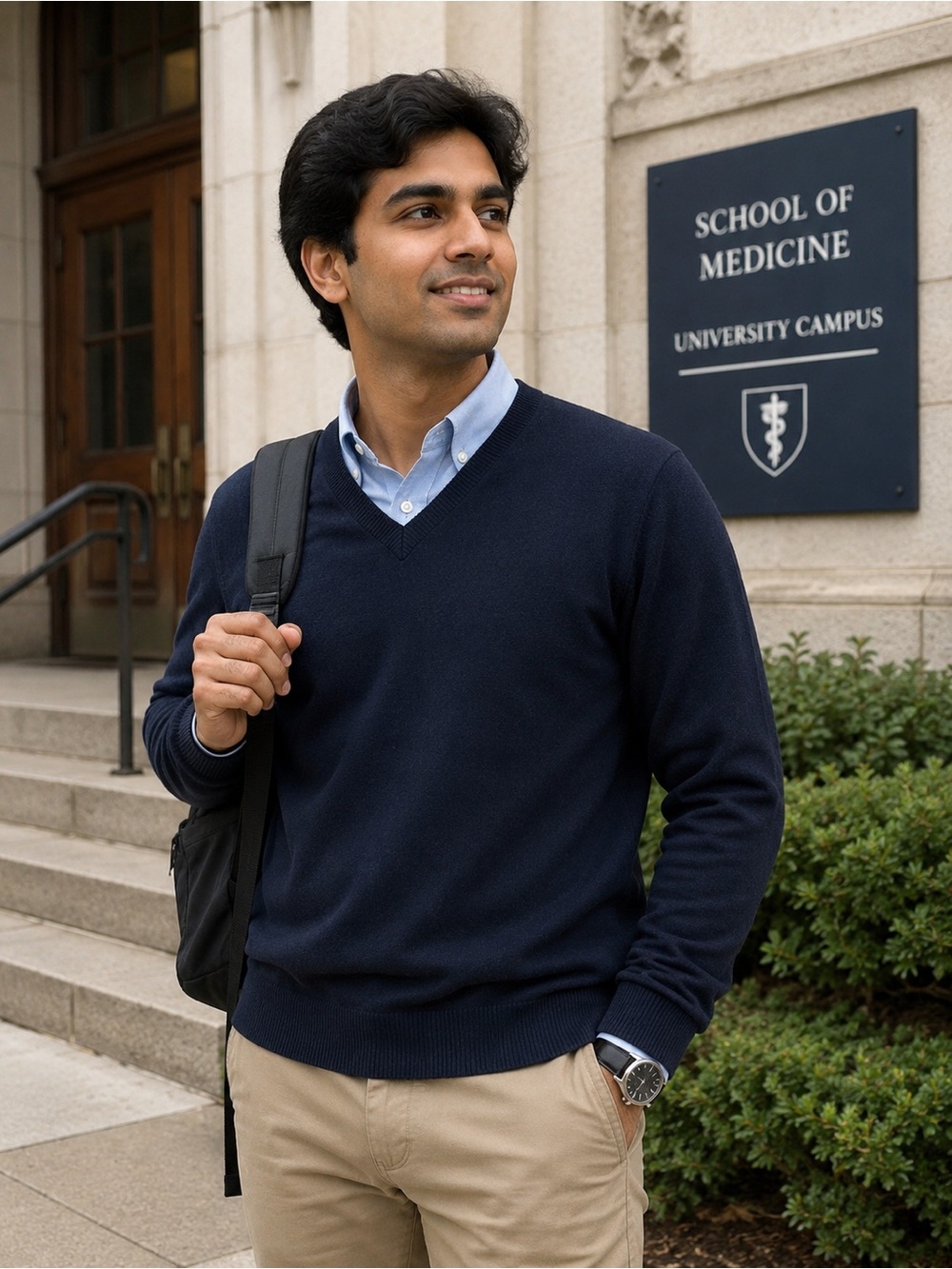 Joseph Abboud Men’s M Navy 100% Extra Fine Merino Wool V-Neck Sweater